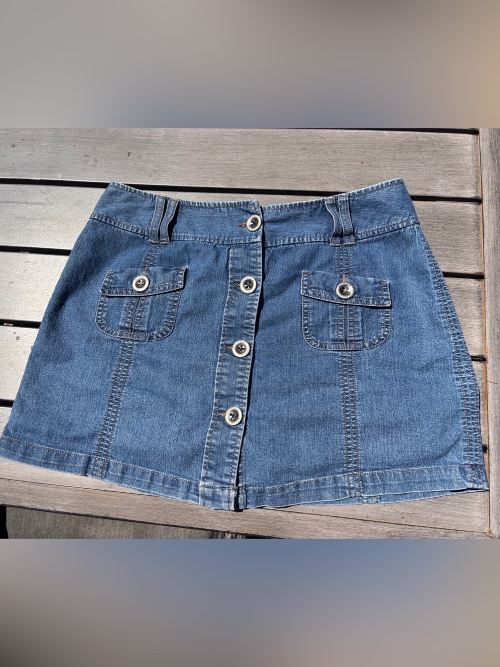 Button-Front Denim Mini Skirt - Blue